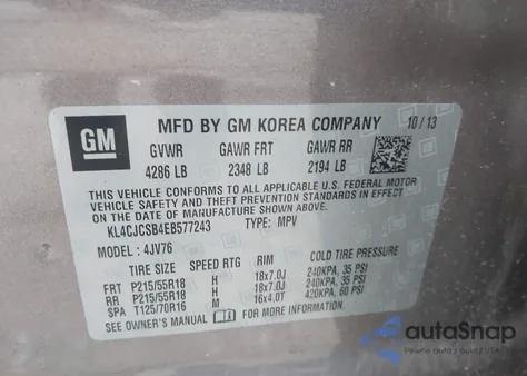 2014 Buick Encore Leather z USA, uszkodzony, nr VIN KL4CJCSB4EB577243